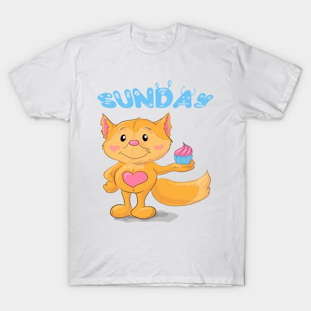 Sunday Orange Cat Cute Cartoon Animal T-Shirt by familycuteycom